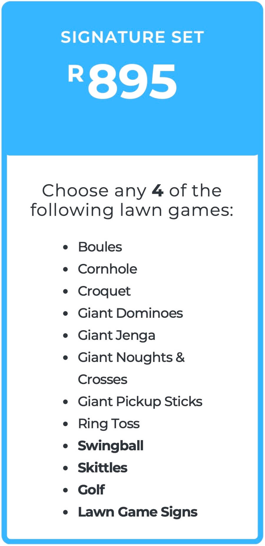 signature set lawn games hire cape town
